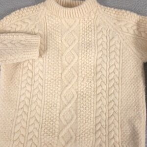 VINTAGE Aran Sweater Mens S Cream Fisherman Wool Cable Knit Ireland VTG 90s